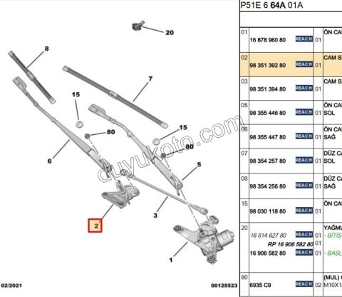 Ön Cam Silgi Kolu  Sağ Ayağı   P3083