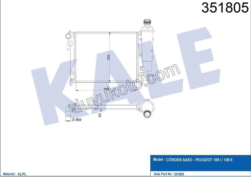 Motor Su Radyatörü (Depolu) P106 Klimasız 39CM
