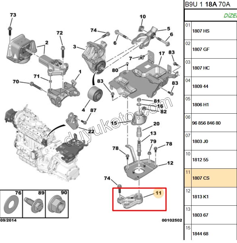 AYAK MOTOR TAKOZ L KAZ AYAGI 1.6HDİ Euro4 1.6VTi 120HP 9652761480