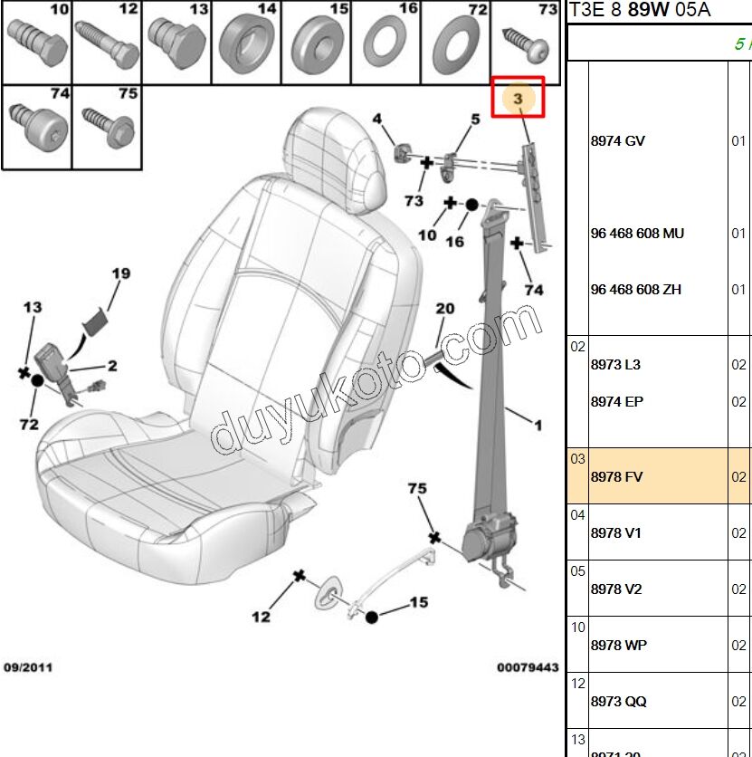 Emniyet Kemeri Mekanizması (Orta Direk) P206 P206+PLUS