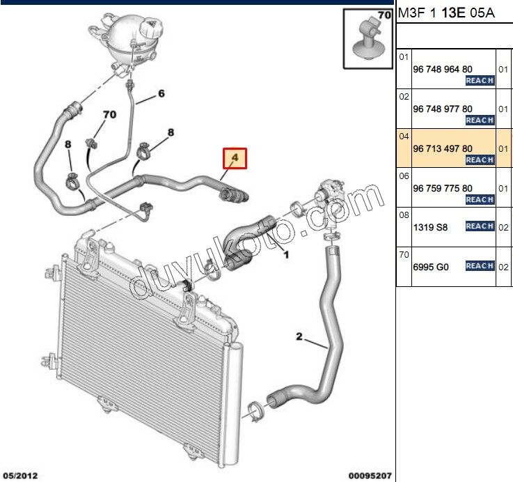 Radyatör Ek Depo ile Radyatör Arası Hortum P301 1.2VTI 82HP