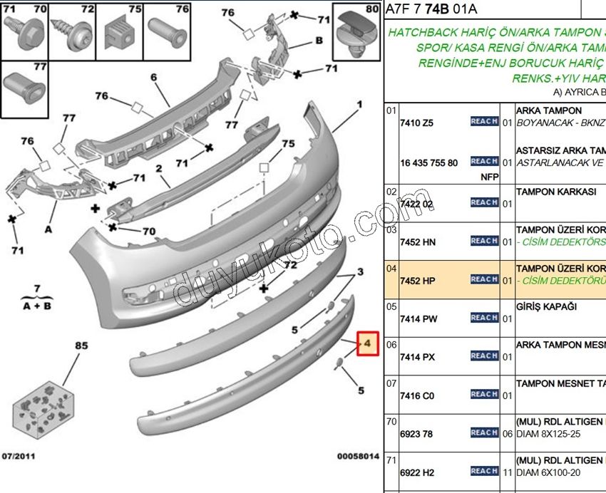 Arka Tampon Kapağı Orta BANDI P207 PARK SENSOR+