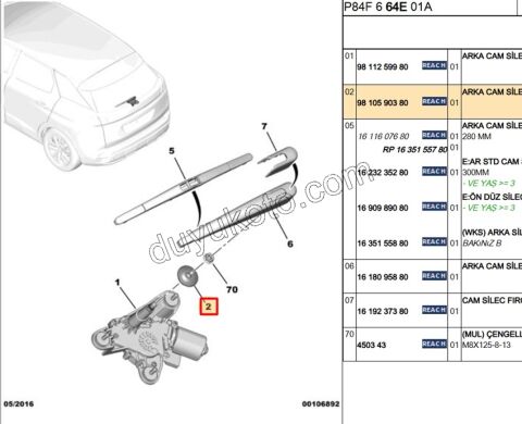 LASTIK CONTA ARKA CAM SILGI MOTOR MILI P2081