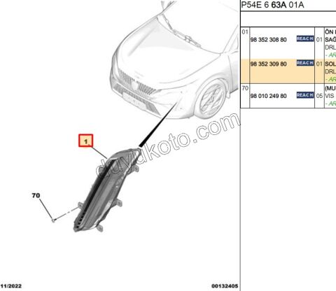 Peugeot 408 Ön Tampon Gündüz Farı Sol 2023 Sonrası