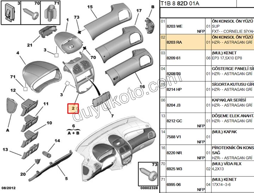 Peugeot 206 Kalorifer Hava Izgarası Orta Difizör Çerçevesi  Siyah