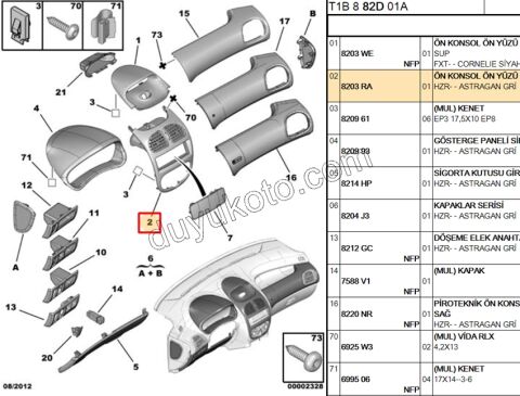 Peugeot 206 Kalorifer Hava Izgarası Orta Difizör Çerçevesi  Siyah