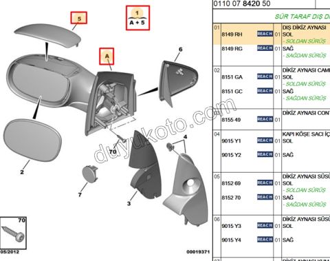 Citroen C2 Dikiz Aynası Sol Manuel 2003/2009