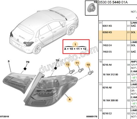 Citroen C4 Stop Lambası Sol Dış (Çamurlukta) 2010/2014