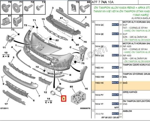 Sis Farı Çerçevesi Sağ EM P2071 Krom 2006>2009