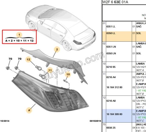 Peugeot 508 Stop Lambası Sol 2011/2014