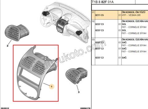 Peugeot 206 Kalorifer Hava Izgarası Orta Difizör (Çerçeveli) Siyah