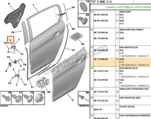 MENTESE ARKA KAPI UST R P2081 P3082 P20081 P5082 C33