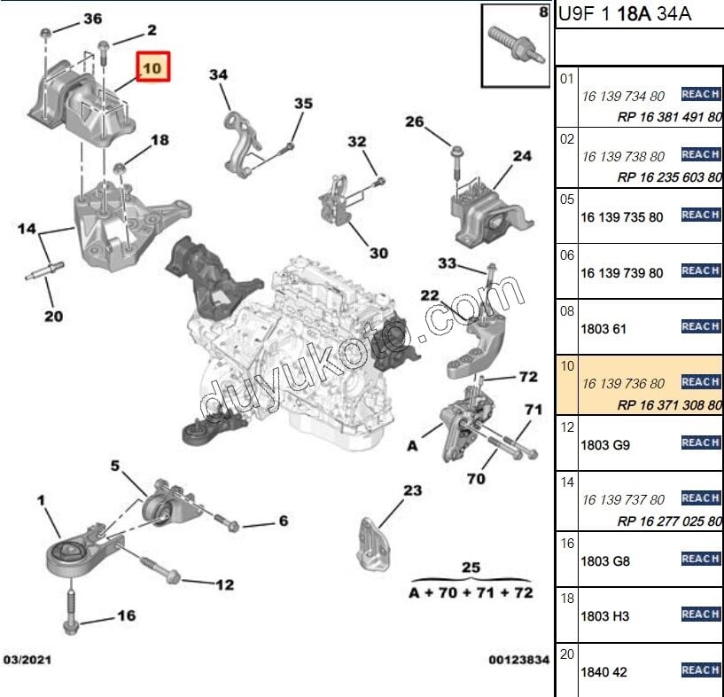 TAKOZ MOTOR UST R BXR3 DW10FUC DW10FUE DW12R