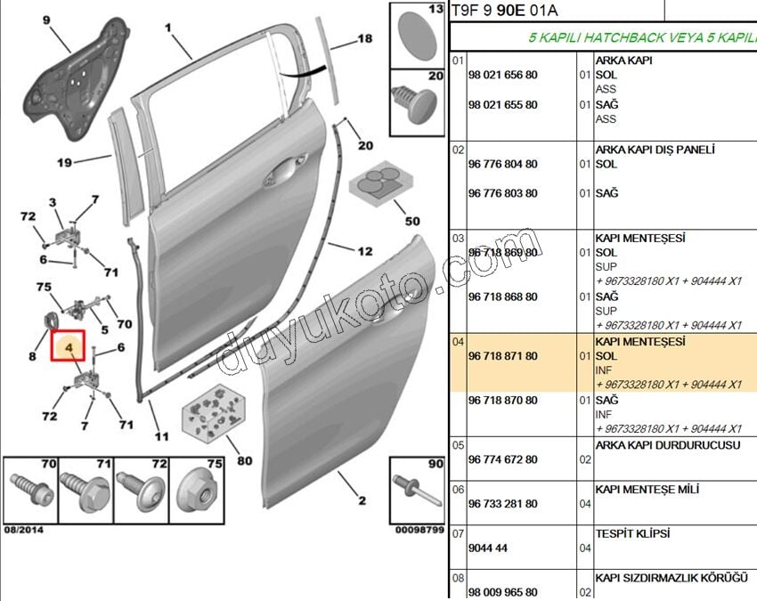 MENTESE ARKA KAPI ALT L P2081 P3082 P20081 P5082 C33