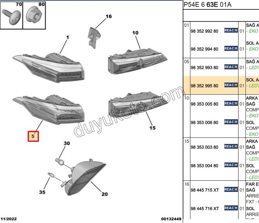 Peugeot 408 Stop Lambası Sol Dış (Çamurlukta) (Ledli) 2023 Sonrası