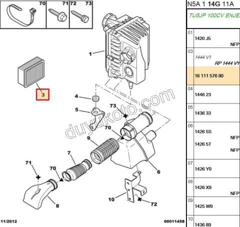 Peugeot 306 Hava Filtresi YM KARE PLATINYUM