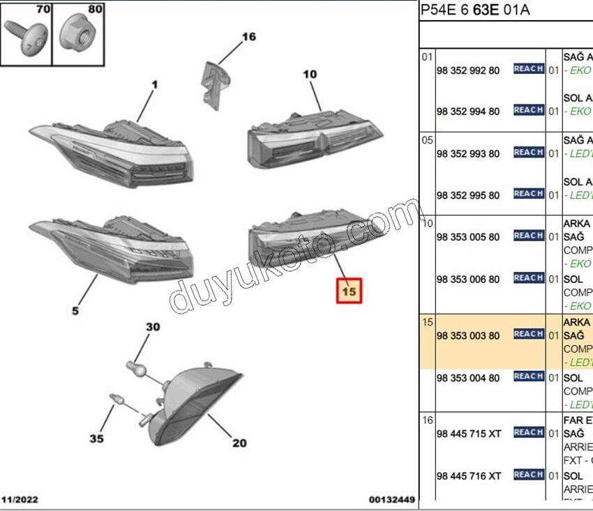 Peugeot 408 Stop Lambası Sağ İç (Bagaj Kapağı) (Ledli) 2023 Sonrası