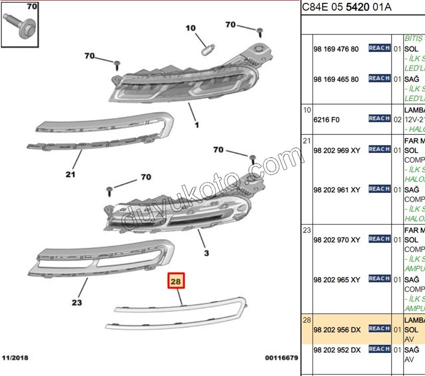 Citroen C5 Aircross Gündüz Far Çerçevesi Sol (Krom) 2019/2022
