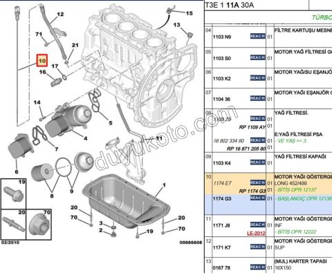 Motor Yağı Çubuğu Seviye Ölçme Turuncu 1.4HDİ Euro4 02/11 1.4HDİ 16V Euro4 1.6HDİ Euro4