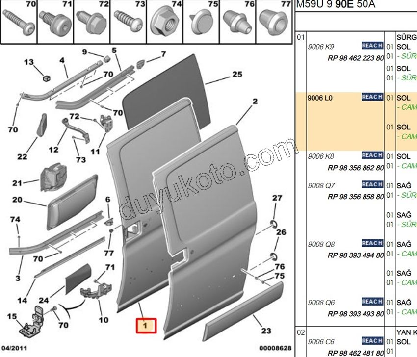 KAPI KOMPLE SURGULU L PRT1 PRT2 CAM+ SIFRE+ KOLCAK+