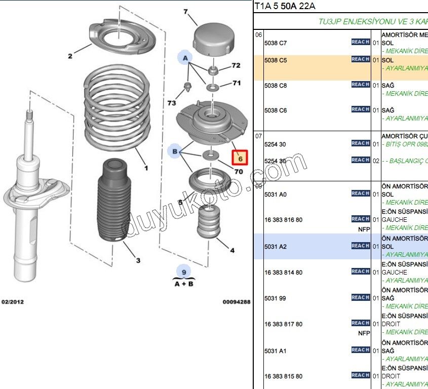 Ön Amortisör Sol Üst Takozu P206
