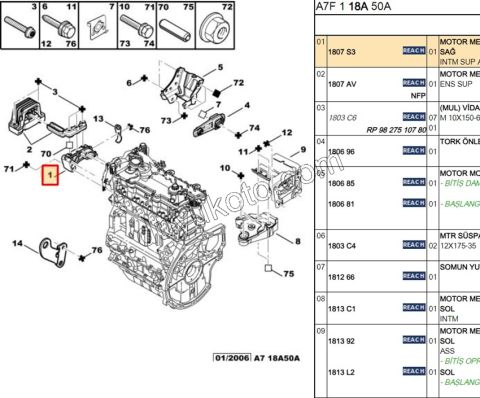 TAKOZ MOTOR R BAGLANTI. ALUMINYUM AYAK 1.4HDİ Euro4 02/11 P207