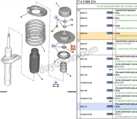 Ön Amortisör Sağ Üst Takozu P206