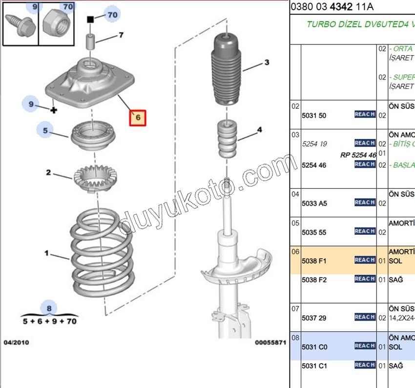 Ön Amortisör Sol Üst Takozu EXP1 EXP3 KIT