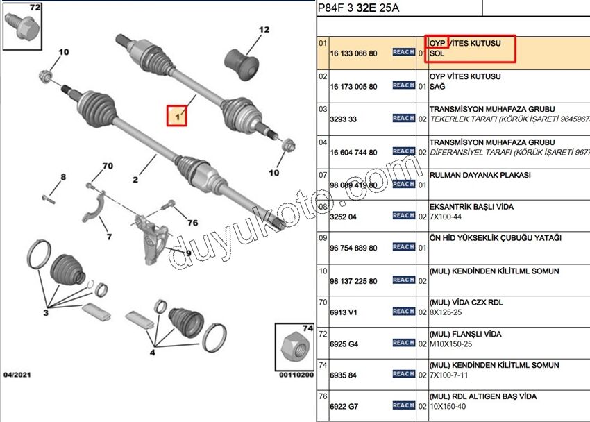 Aks Mili Sol P3008 GRDX AT6 ATN8 1.5HDİ Euro6