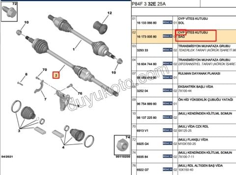 Aks Mili Sağ P3008 GRDX AT6 ATN8 1.5HDİ Euro6