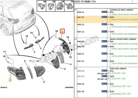 Citroen C4 Picasso Stop Lambası Sağ DIS 2007/2010