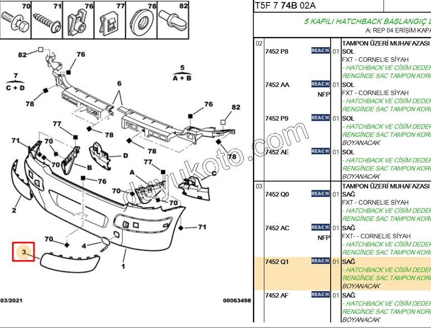 Arka Tampon Kapağı Sağ P3071 P3072 Astarlı