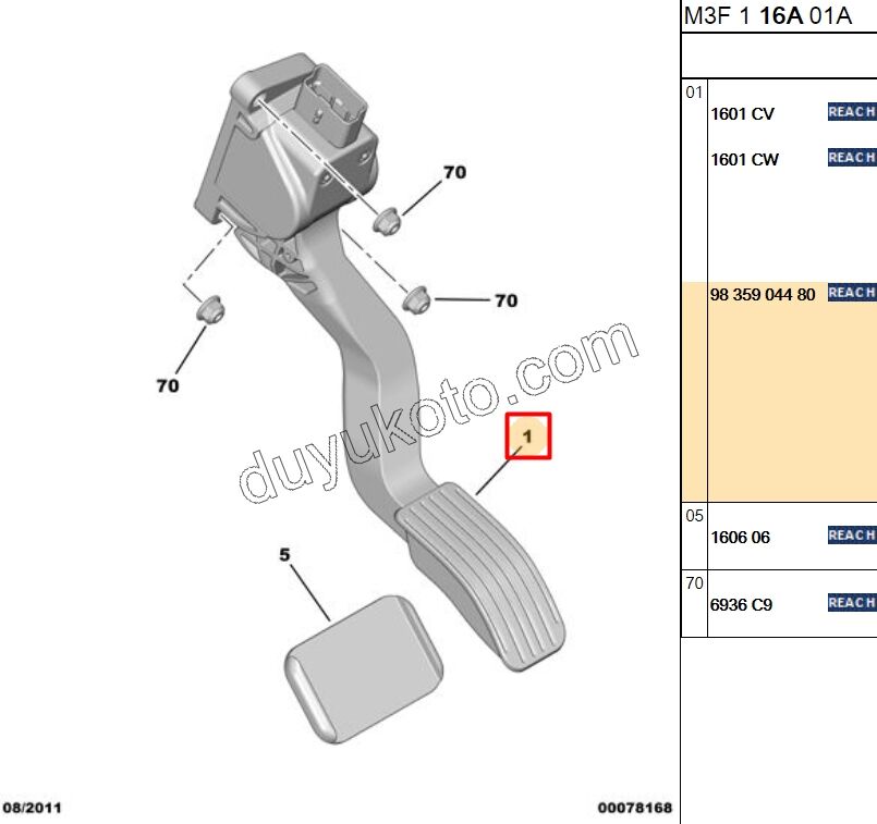 PEDAL GAZ ELEKTRONIK P207 P301 P307MQ P3081 CRUZ KONT--