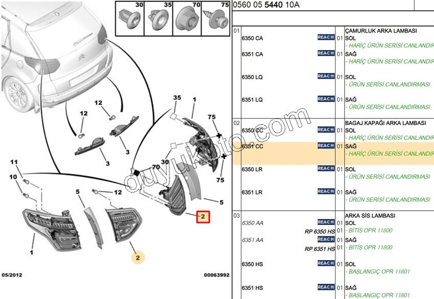 Citroen C4 Picasso Stop Lambası Sağ IC 2007/2010