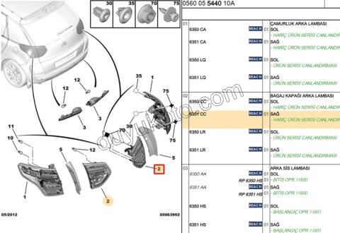 Citroen C4 Picasso Stop Lambası Sağ IC 2007/2010