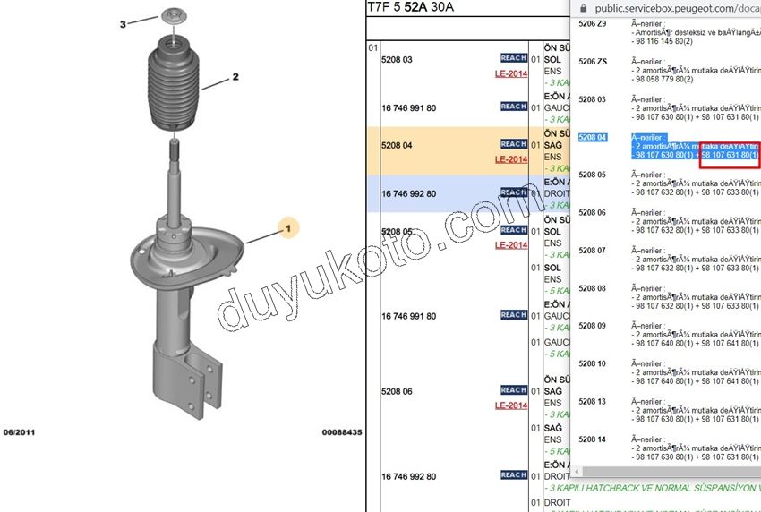 Ön Sağ Amortisör P3081 PRT3