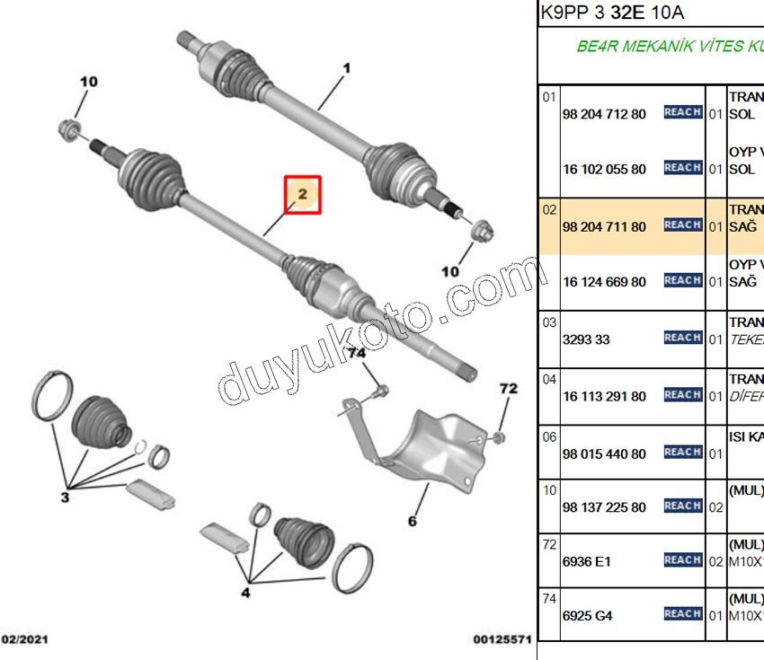 Aks Mili Sağ PRT4 1.5HDİ Euro6 D 100HP 6 VIT