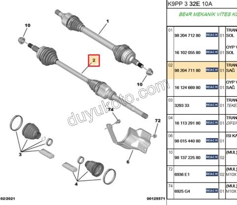 Aks Mili Sağ PRT4 1.5HDİ Euro6 D 100HP 6 VIT