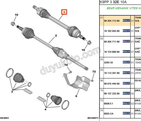 Aks Mili Sol PRT4 DB4 1.5HDİ Euro6 D 1.6HDİ Euro6 100HP 1.6HDİ Euro6 5/6 VIT MANUEL