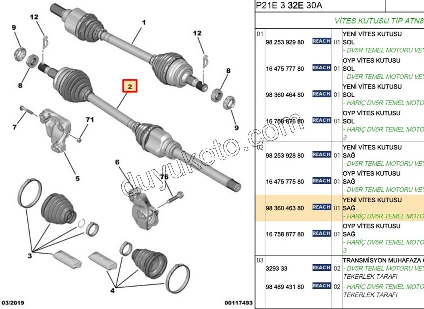 Aks Mili Sağ P2082 AT6