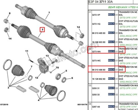 Aks Mili Sağ P208 DS3 C33 C3AIR CCT EB2 1.5HDİ Euro6 6 Vites