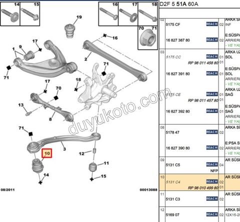 Arka Salıncak Taşıyıcı Alt Burcu (Büyük)   P407 C53 DS5 BARA KOLU
