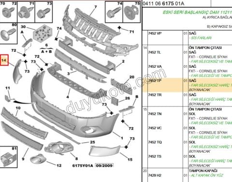 Ön Tampon Kapağı Köşe Sağ BR31 Astarlı (FAR ALTI)