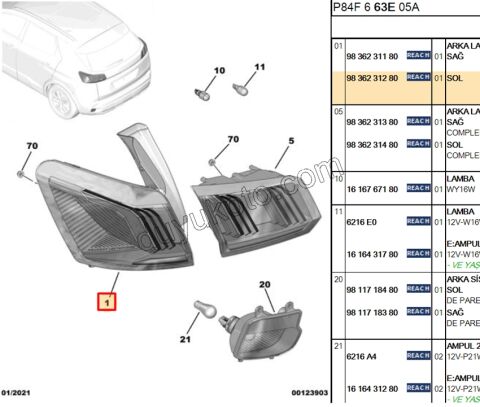 Peugeot 3008 5008 Stop Lambası Sol Dış (Çamurlukta) 2020/2024