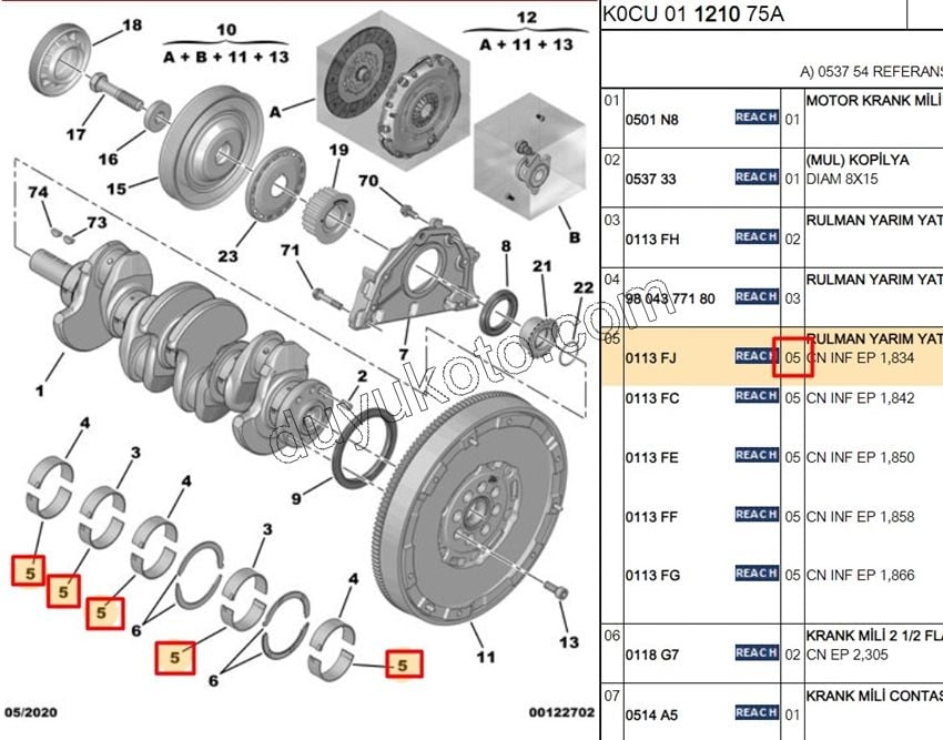 ANA YATAK ALT STD X5AD DW10F DW12R 748307