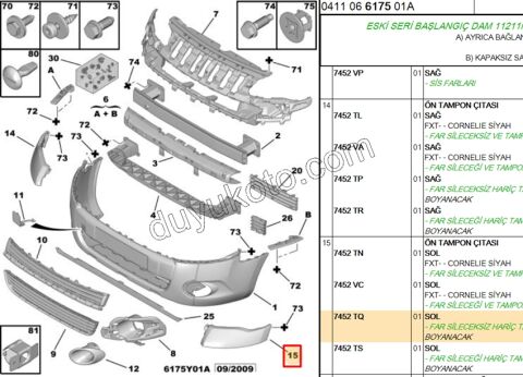 Ön Tampon Kapağı Köşe Sol BR31 Astarlı (Far Sağ ALTI)