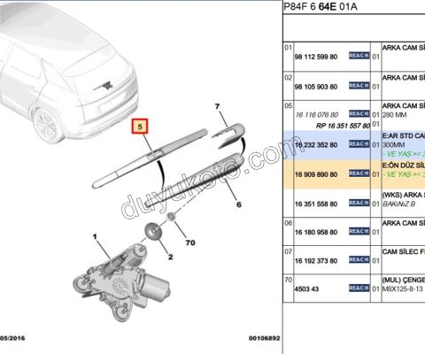 Arka Cam Silecek Süpürgesi C41 P3082SW P30082