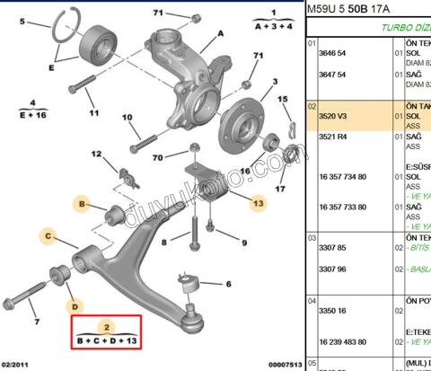 Salıncak Sol Döküm PRT2 1.6HDİ Euro4 DW10 8V