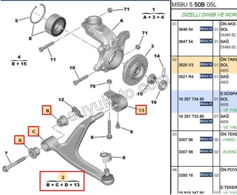 Salıncak Sol Döküm PRT2 1.6HDİ Euro4 DW10 8V