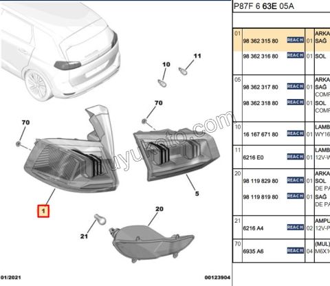 Peugeot 5008 Stop Lambası Sağ Dış (Çamurlukta) GT 2020/2024